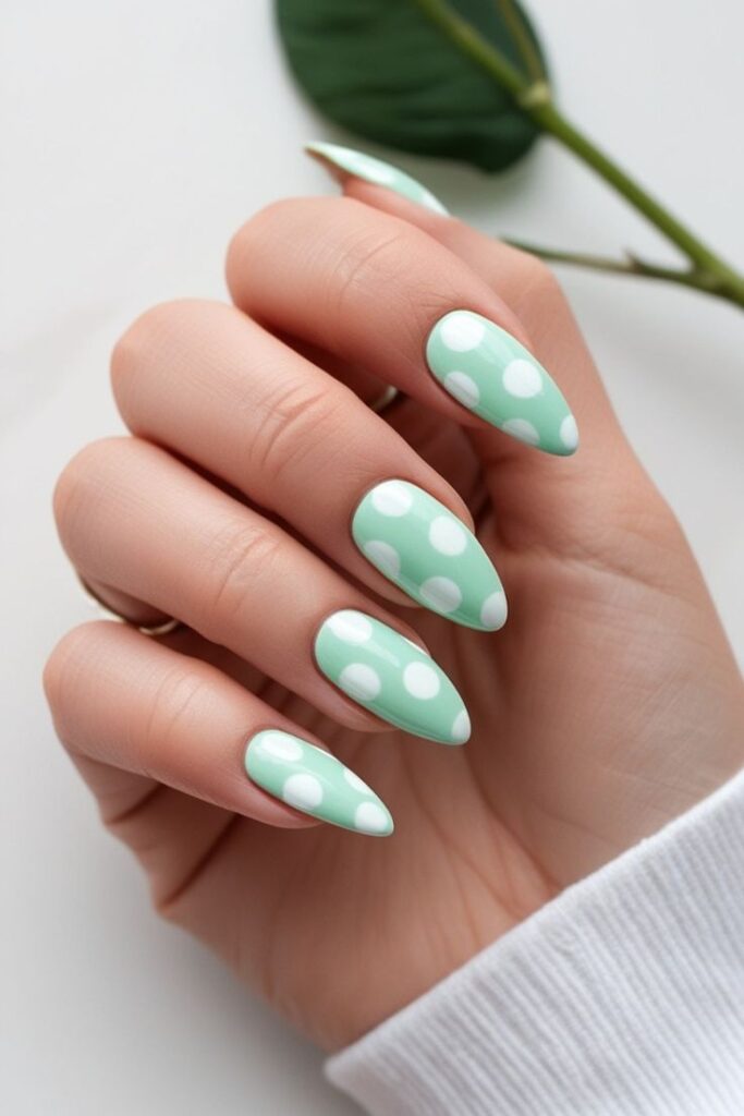 Mint Green Dots Nails