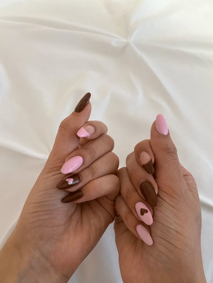 Brown and Pink Duo Nails
