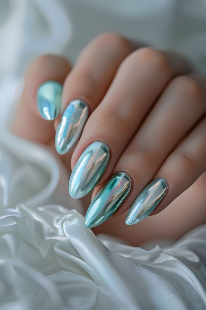 Mint Chrome Nails