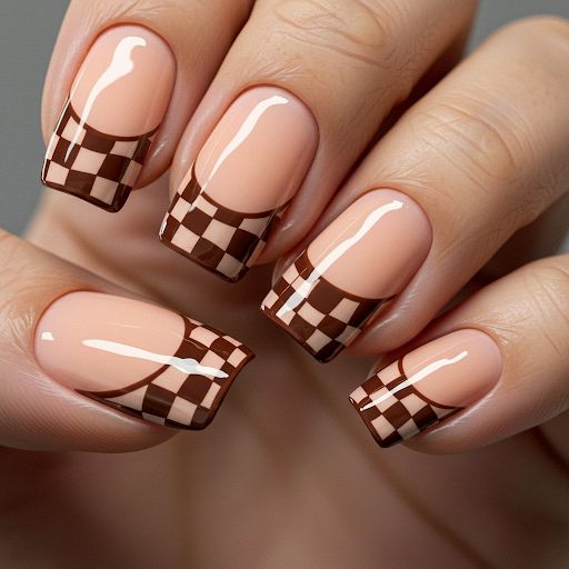 Brown Checkerboard Nails