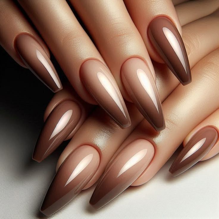 Espresso and Cream Gradient Nails