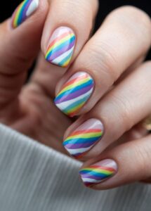 Striped Rainbow Nails