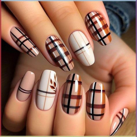 Nude Plaid Nails