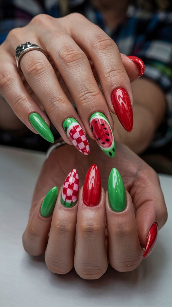 Watermelon Accent Nails