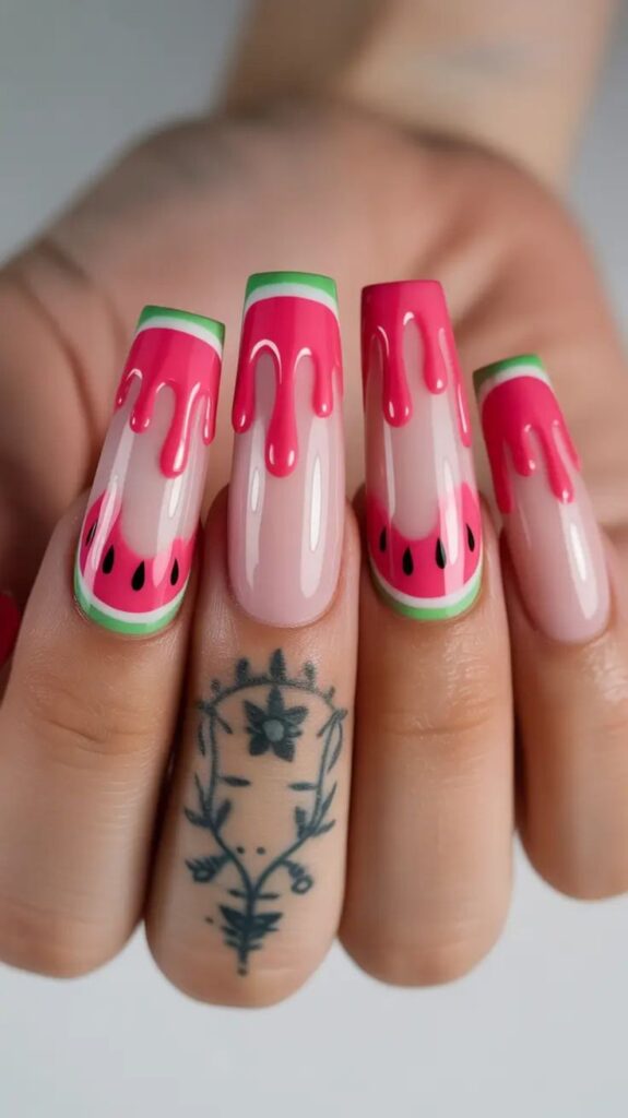 Watermelon Drip Nails