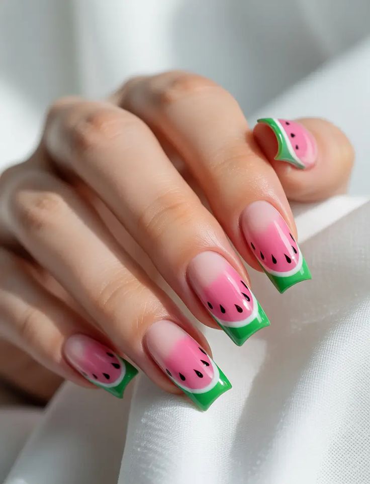 Watermelon Slice Tips with Nude Base