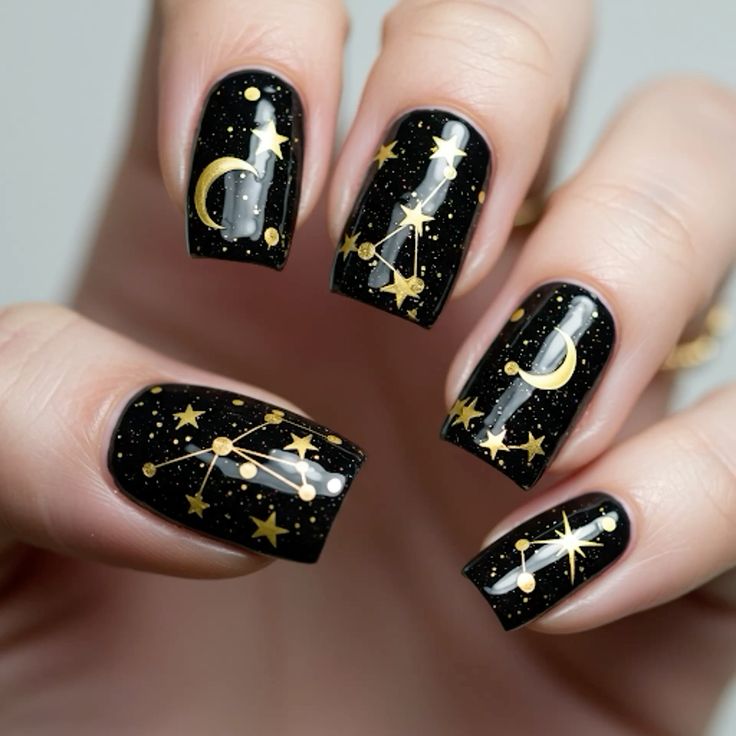 Starry Black Skies Nails