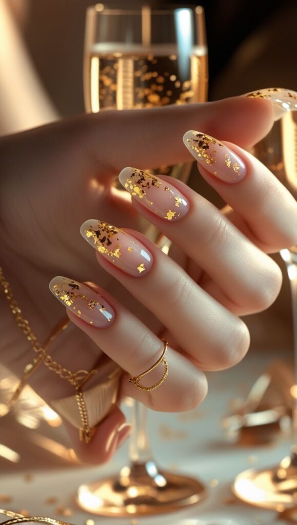 Clear Nails with Gold Foil