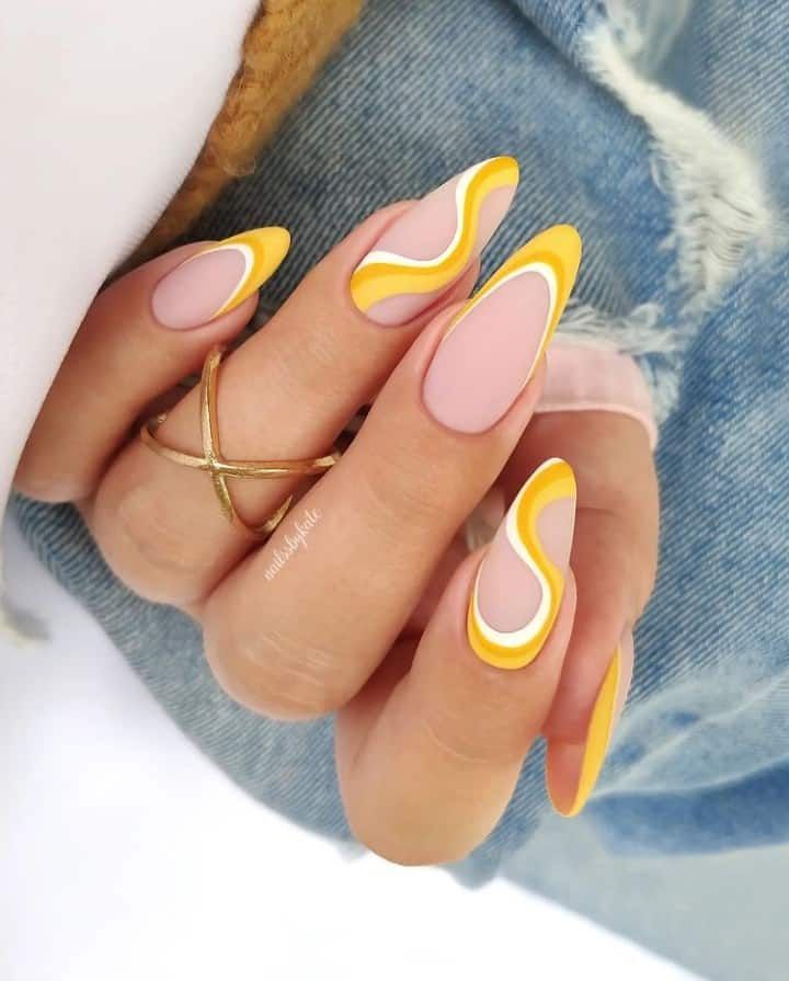 Yellow Swirl Nails