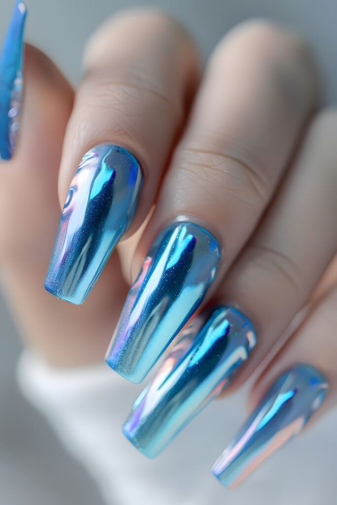 Ocean Blue Chrome Nails