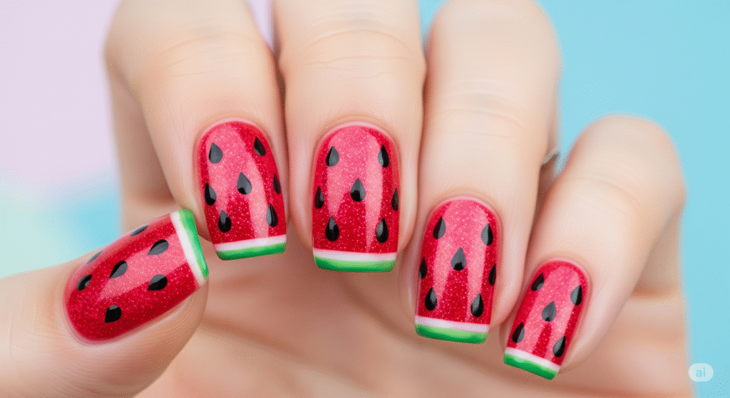 Glitter Watermelon Nails