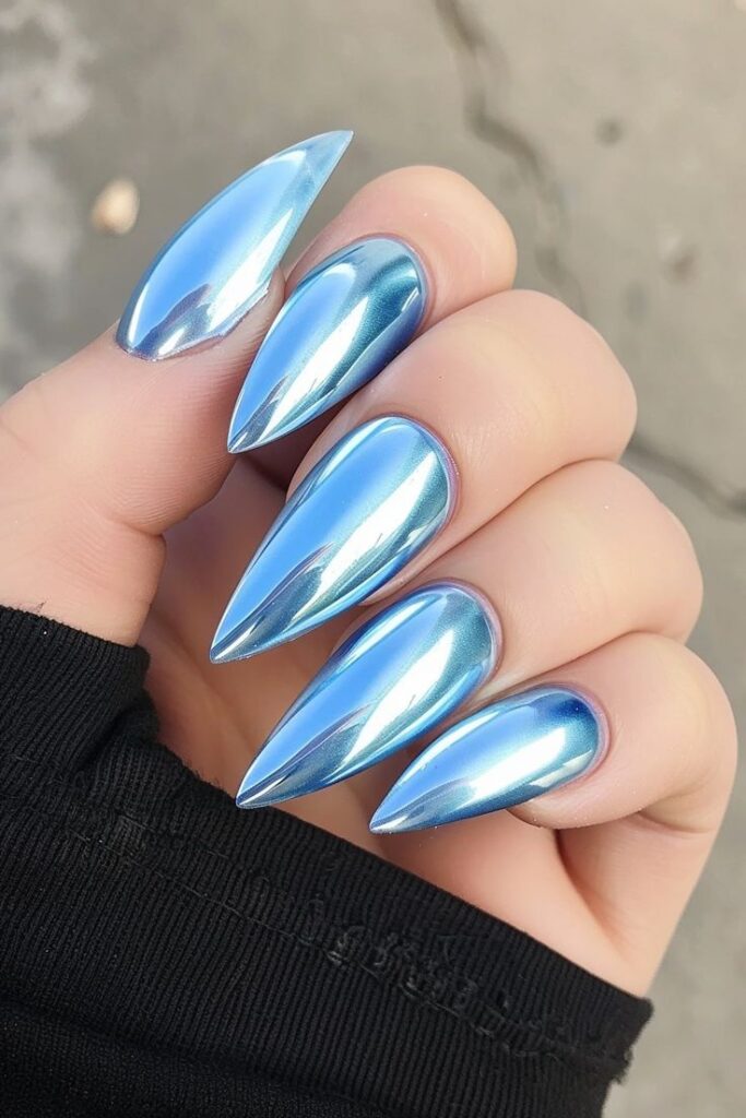 Ice Blue Chrome Nails