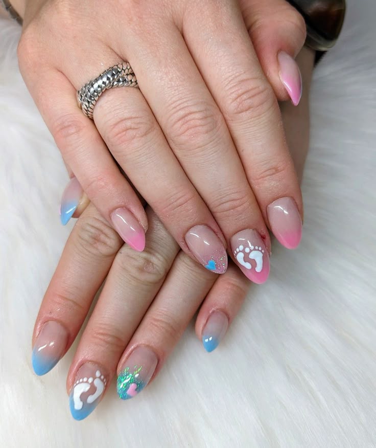 Gender Reveal Color Blend Nails