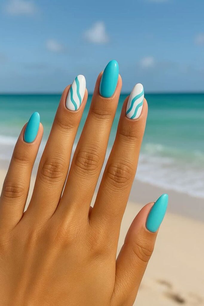 Turquoise Wave Nails