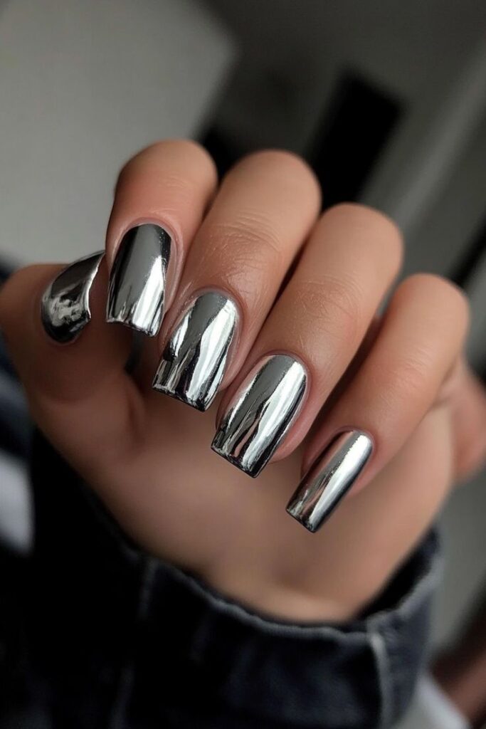 Silver Mirror Chrome Nails