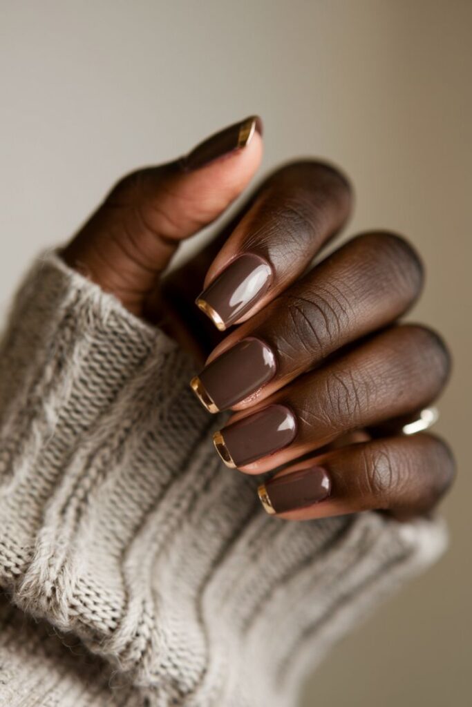 Brown and Gold Foil Nails