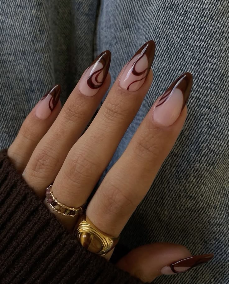 Brown Swirl Art Nails