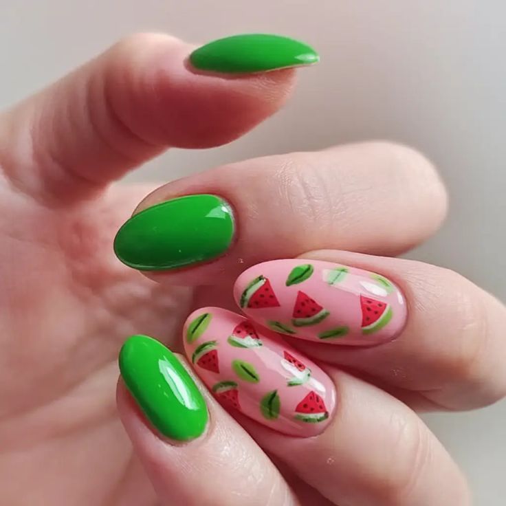 Watermelon Mix-and-Match Nails