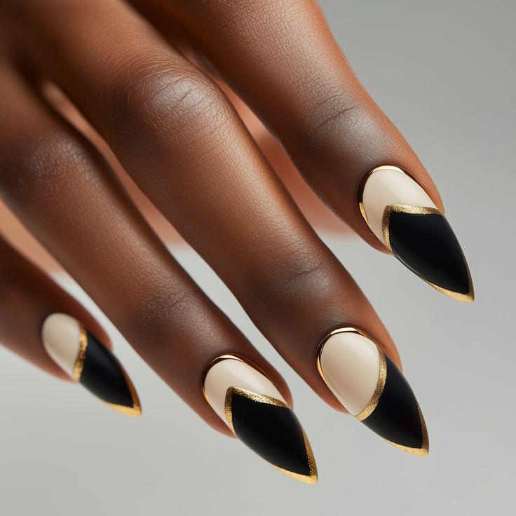 Black and Nude Contrast Nails