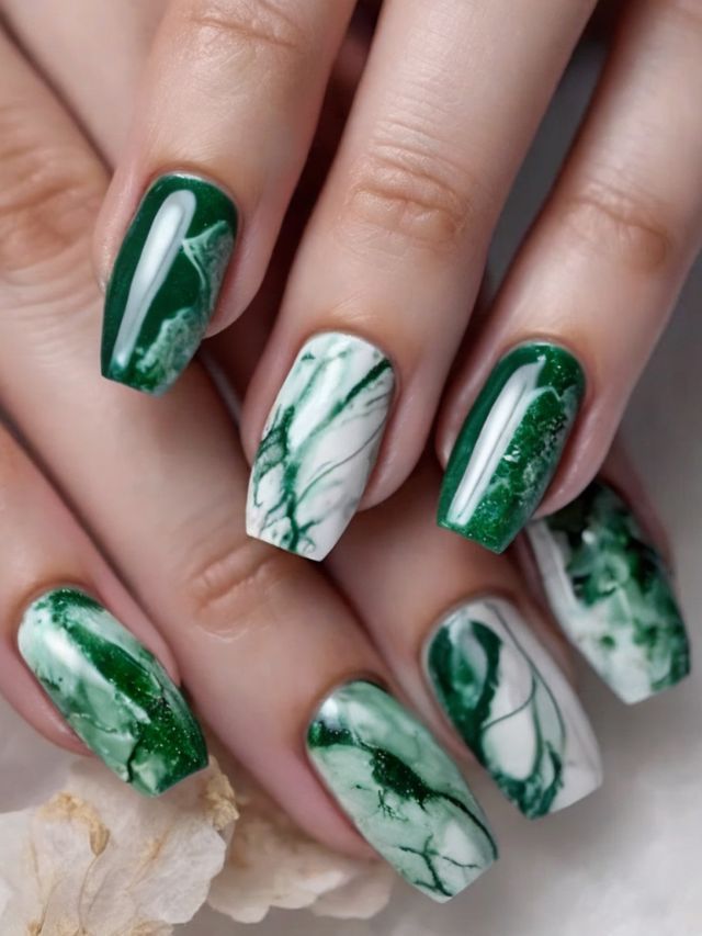 Jade Green Marble Nails