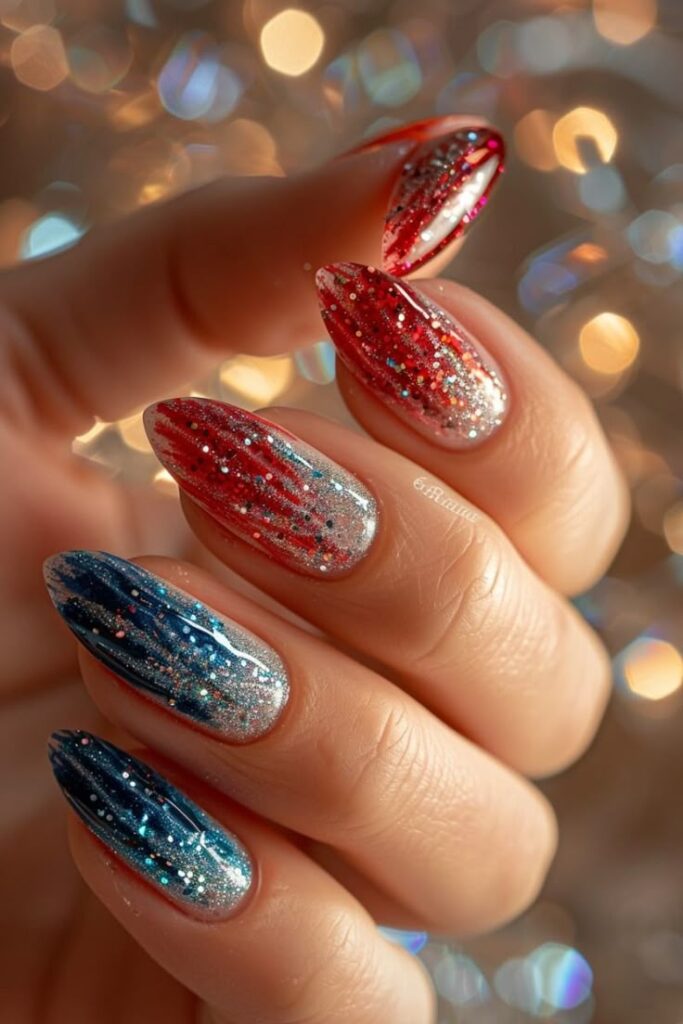 Blue Glitter with Red Accents