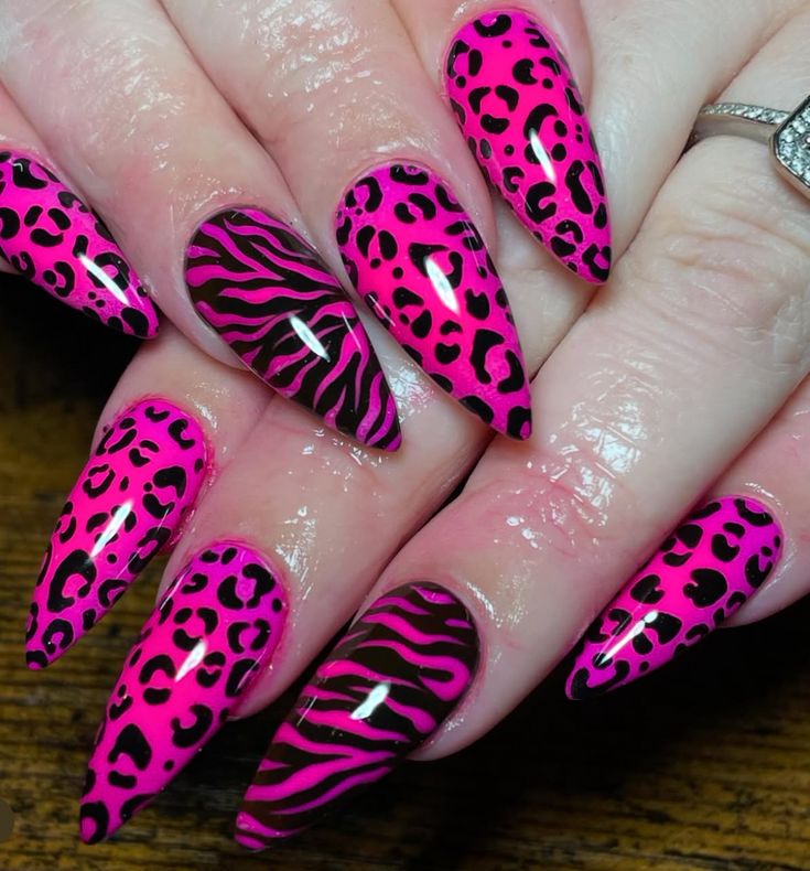 Pink Leopard Nails