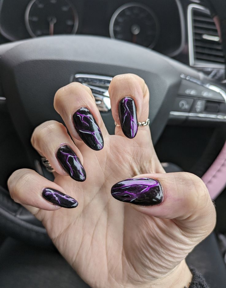 Black and Purple Marble Nails
