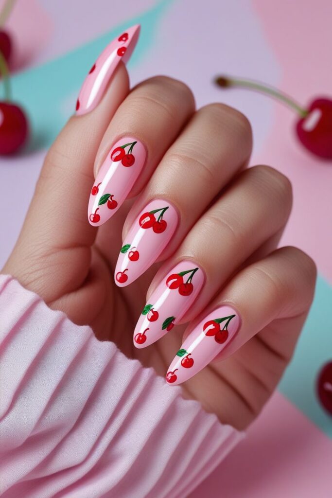 Clear Nails with Floating Cherries