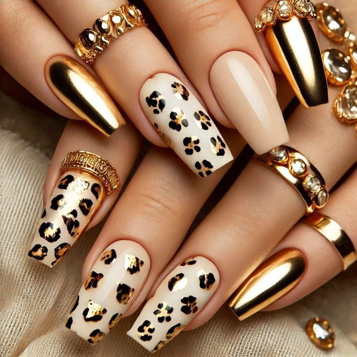Gold Leopard Nails