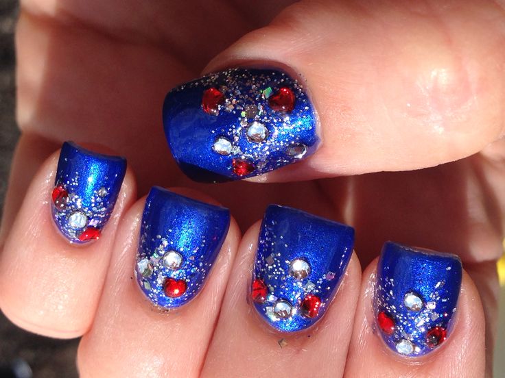 Blue Nails with Red Gems