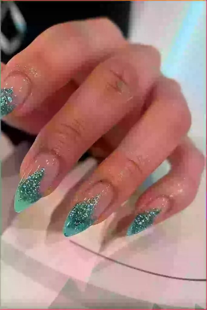 Seafoam Green Glitter Tips