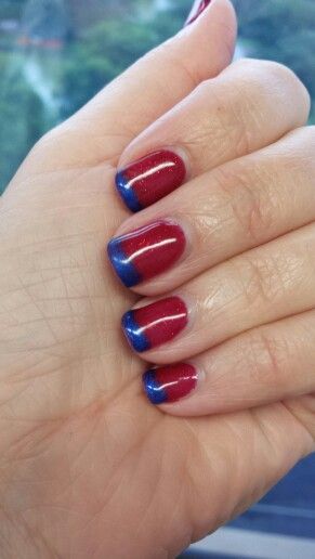 Red Nails with Blue Tips