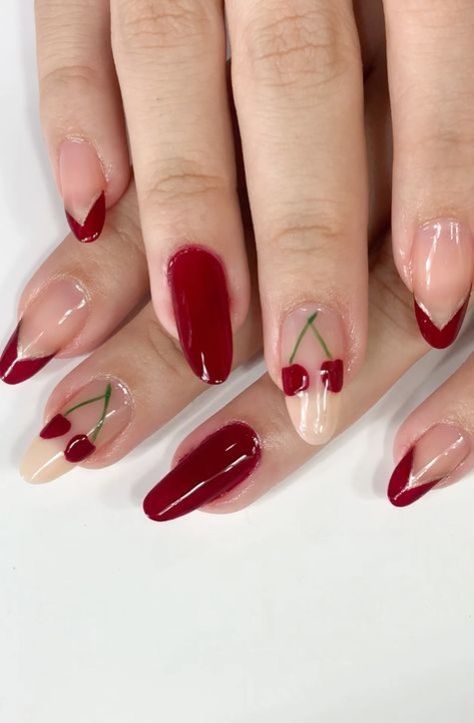 Cherry Red Nails with Fruit Accents