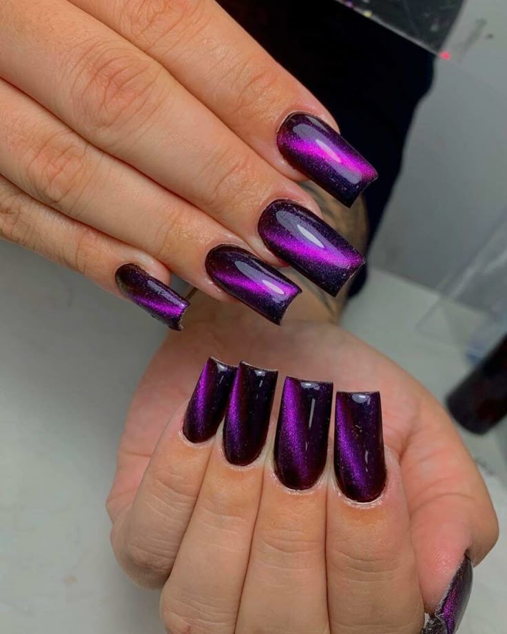Purple Chrome with Black Stiletto Nails