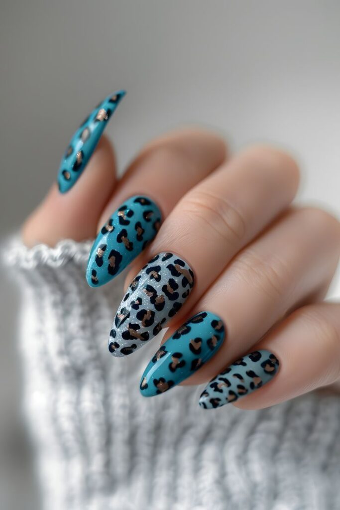 Blue Leopard Nails