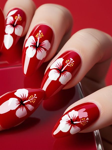 Hibiscus Flower Nails
