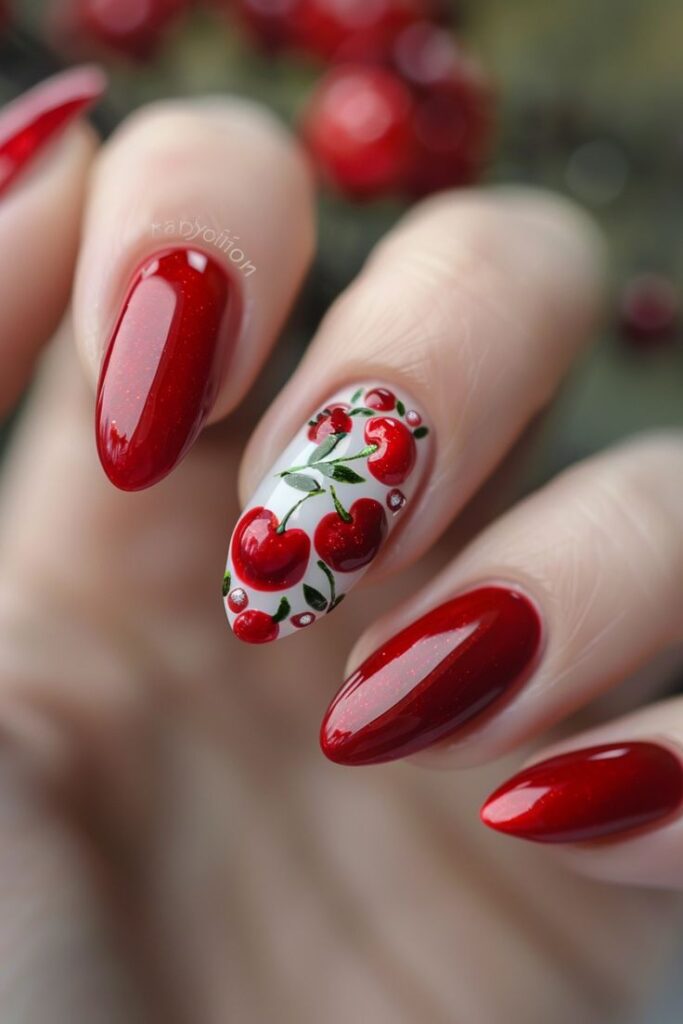 Baby Cherry Accent Nails