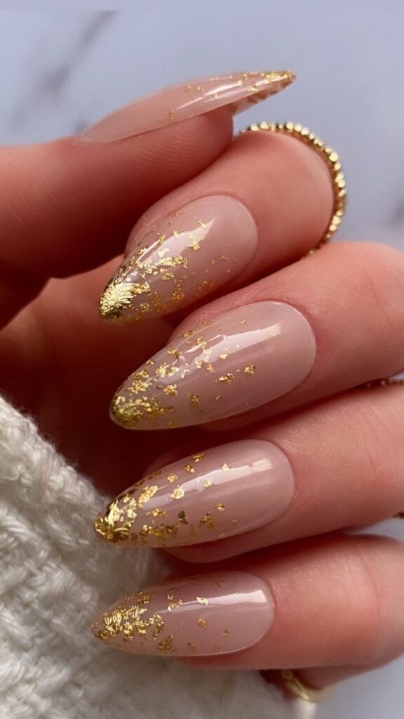 Nude Nails with Gold Leaf