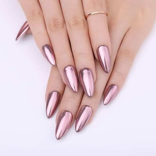 Chrome Almond Nails in Rose Gold