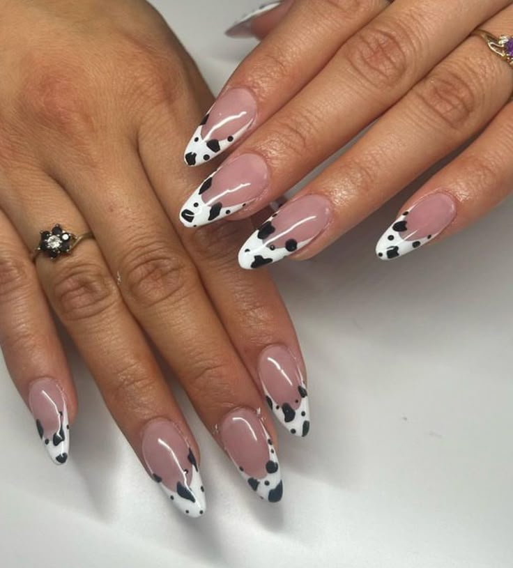 Almond Nails with Cow Print
