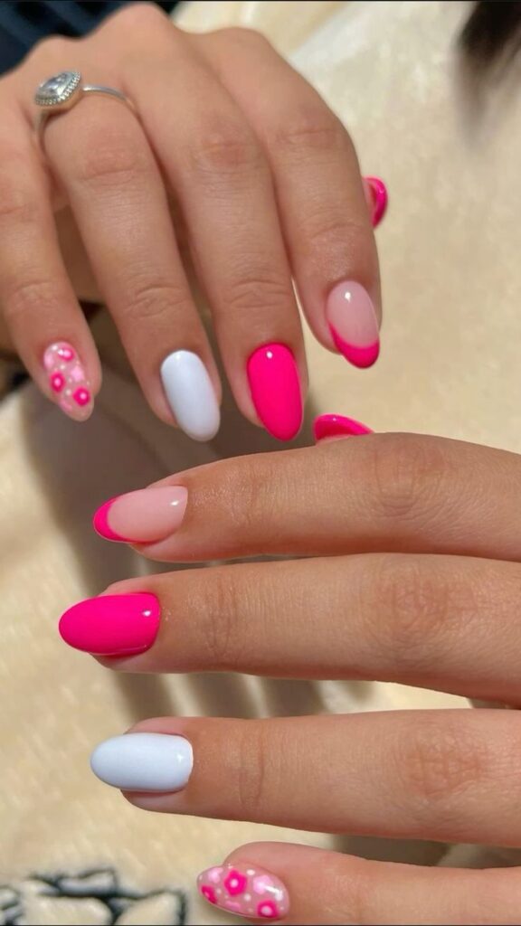 Floral Hot Pink Nails