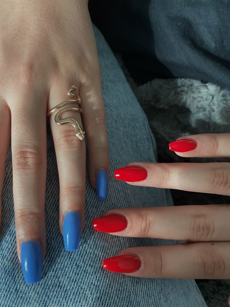 Split Red and Blue Nails