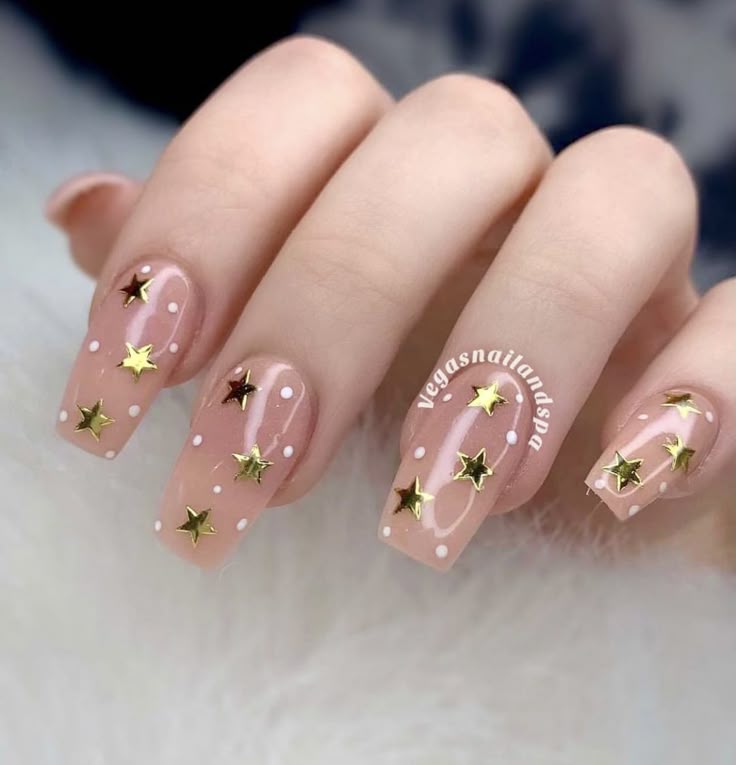 Nude Nails with Gold Stars
