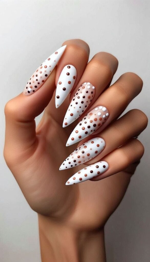 Minimal White Nails with Dot Art
