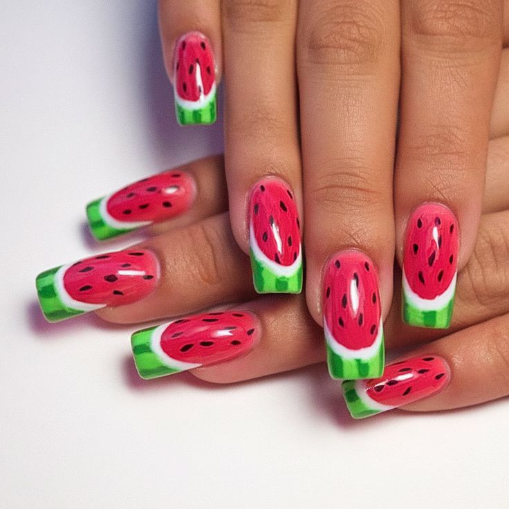 Watermelon Tip Nails