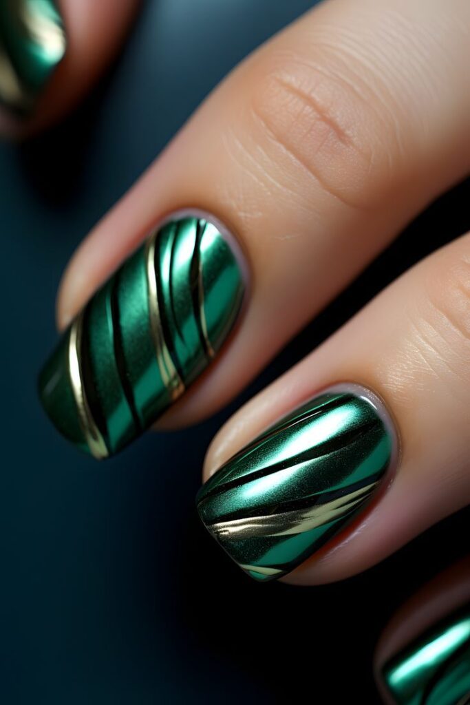 Emerald Green Chrome Nails